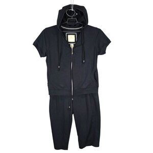 Womens Green Tea Black Active Full Zip Hoodie & Capri Pant Set Short Sleeve XL